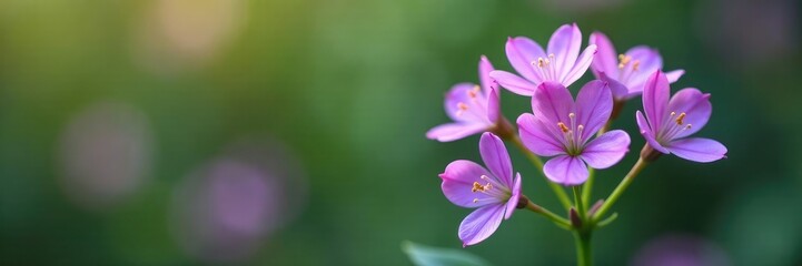 Fototapeta premium Delicate Purpletop flowers in bloom on a green stem, botanical, flower buds, purple