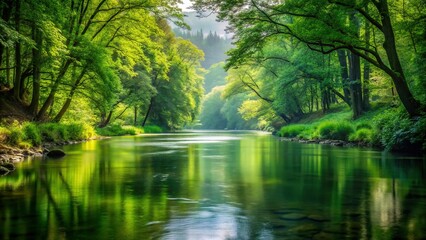 Fototapeta premium Minimalist River Scene: Serene Forest Landscape Photography