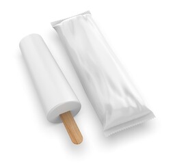 Blank stick ice cream packaging wrapper mockup template 3d illustration.
