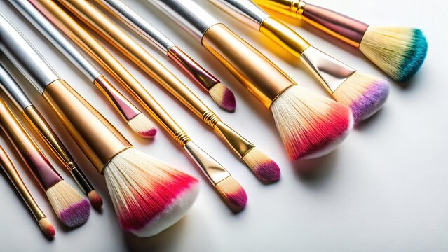 Minimalist Still Life: Makeup Brushes Arranged on White Background