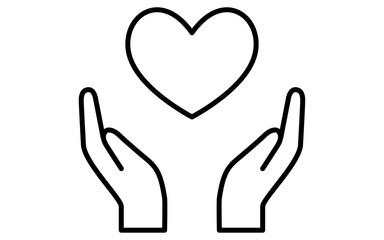 両手で包むハート、シンプルでかわいい白黒のバレンタインアイコン