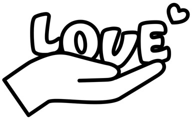 手のひらとLOVEの文字、シンプルでかわいい白黒のバレンタインアイコン