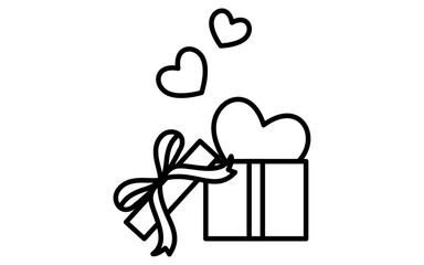 ハートの詰まったプレゼントの箱、シンプルでかわいい白黒のバレンタインアイコン