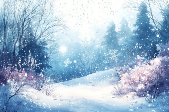 Tranquil Snowy Watercolor Scene