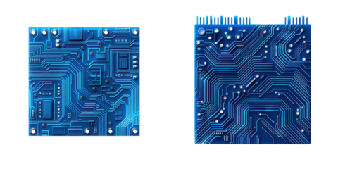 Intricate blue circuit board with complex electronic components and patterns representing the inner workings of digital technology and modern communication systems