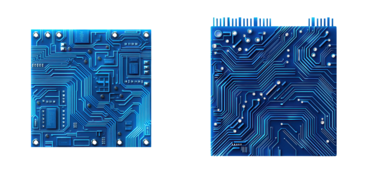 Intricate blue circuit board with complex electronic components and patterns representing the inner workings of digital technology and modern communication systems