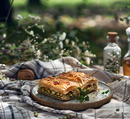 Traditional turkish, arabic sweets baklava assortment with pistachio and walnut. 