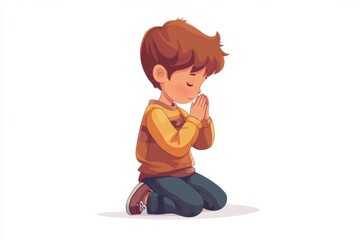Boy Praying Cartoon Illustration