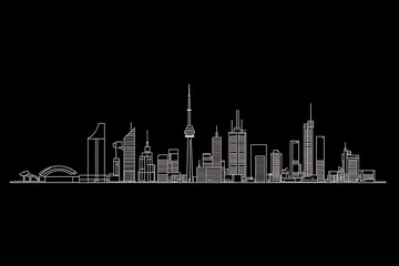 Naklejka premium A simple vector illustration of the city skyline is represented by simple smooth lines, with clean lines and a minimalistic style, perfect for lifestyle or technology