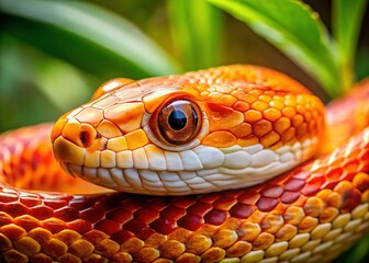 Fototapeta premium Orange Corn Snake Close-Up: Double Exposure Portrait