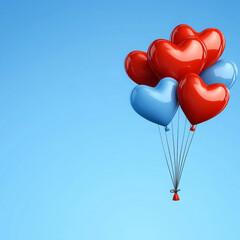 Fototapeta premium Colorful heart shaped balloons floating against blue background create cheerful and romantic atmosphere, perfect for celebrations or Valentine Day