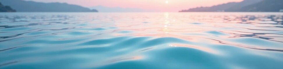 Gentle waves on a calm lake surface, with soft pastel colors in the abstract background, peaceful scene, water surface