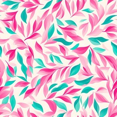 Geometric Floral Pattern in Vibrant Pink and Teal Tones on Light Background