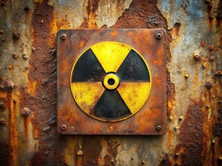 Radioactive Plaque on Rusty Metal - Nuclear Danger Symbol Stock Photo