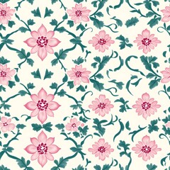 Delicate Floral Geometric Pattern with Harmonious Teal and Pink Hues
