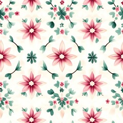 Fototapeta premium Delicate Geometric Floral Motif Pattern in Harmonious Pink and Teal Tones on Light Background