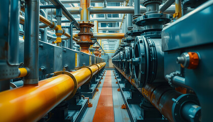 Heat exchangers in a refinery. The equipment for oil refining, watercolor, with white tones