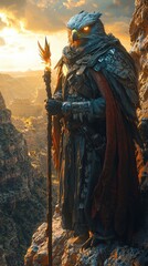 Illustration - Majestic Bird Warrior at Sunset Canyon
