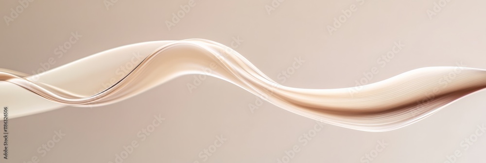 Poster Smooth elegant satin fabric or liquid wave flowing on light brown background, creating an abstract and artistic composition with its gentle curves and delicate folds