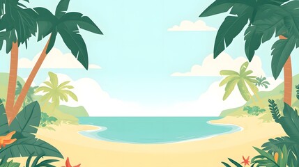Fototapeta premium Serene Tropical Beach Scene with Palm Trees and Ocean