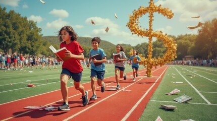 Obraz premium Students Running on a Dollar Sign Track
