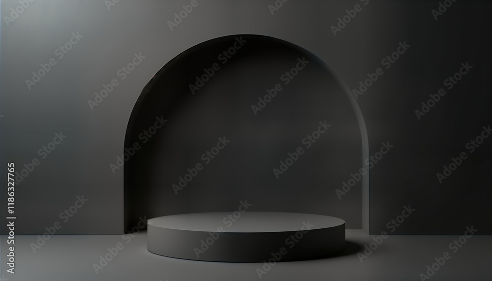 Leinwandbilder empty dark grey circular podium on studio setting. modern design template for advertising product ob