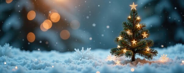 Naklejka premium Miniature tree with sparkly snowflakes and glittery ornaments, festive, winter