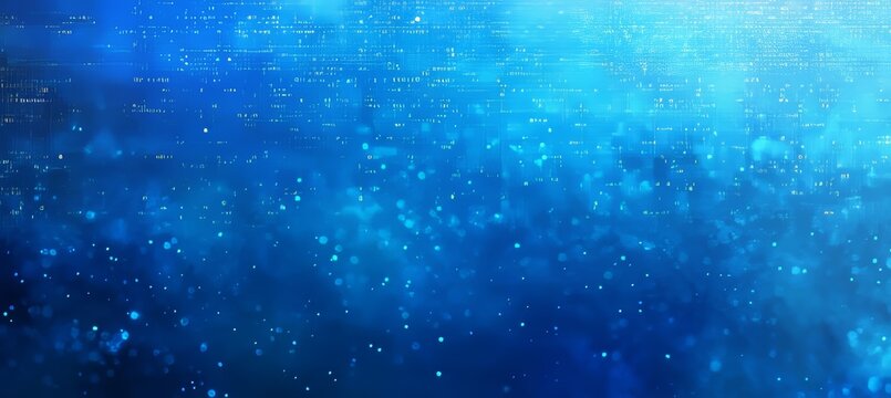 Abstract Blue Information Technology Background with Binary Code and Glowing Particles