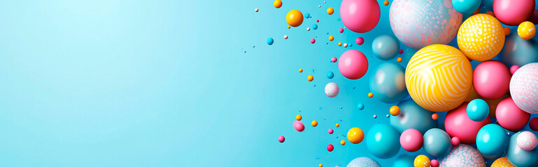 Colorful balloons on a blue background with copy space for text, a banner design. Birthday party decoration and celebration concept. 