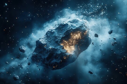 detailed collection of realistic space rocks and celestial bodies floating in dark universe with dynamic lighting and textures for scientific illustration