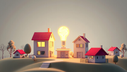 Energy efficiency and houses concept. 3d illustration, pop art, with white tones