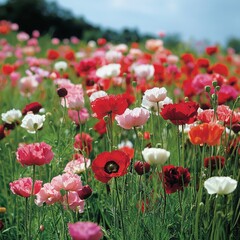 Obraz premium Vibrant Meadow with Colorful Blooming Flowers