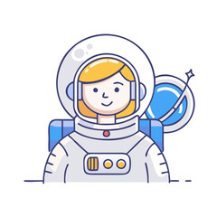female astronaut vector icon, women’s day vector illustration - simple illustration of female astronaut perfect for logos, and holidays -themed designs.