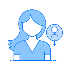 female in blue vector icon, women’s day vector illustration - simple illustration of female in blue perfect for logos, and holidays -themed designs.