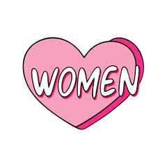 heart with women text vector icon, women’s day vector illustration - simple illustration of heart with women text perfect for logos, and holidays -themed designs.