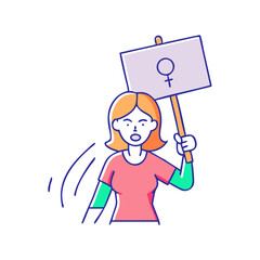 woman and protest sign vector icon, women’s day vector illustration - simple illustration of woman and protest sign perfect for logos, and holidays -themed designs.
