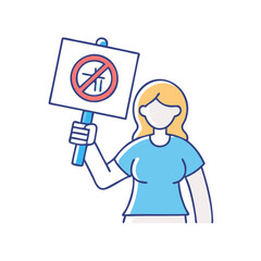 woman and protest sign vector icon, women’s day vector illustration - simple illustration of woman and protest sign perfect for logos, and holidays -themed designs.