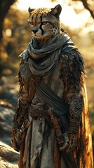 Fototapeta premium Illustration - Majestic Cheetah Warrior in Fantasy Attire