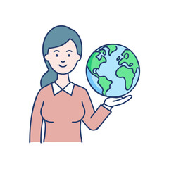 woman holding globe vector icon, women’s day vector illustration - simple illustration of woman holding globe perfect for logos, and holidays -themed designs.