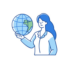 woman holding globe vector icon, women’s day vector illustration - simple illustration of woman holding globe perfect for logos, and holidays -themed designs.