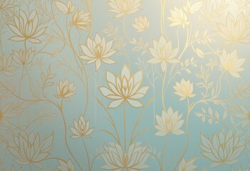 Golden lotus pattern on gradient pastel background.