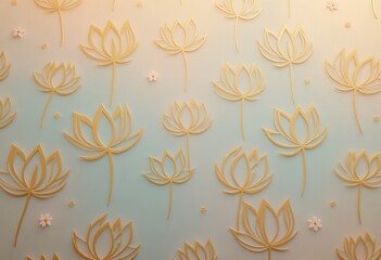 Golden lotus pattern on gradient pastel background.