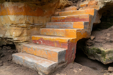 Stone Steps into Cave Illustration