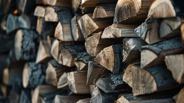 close up of stacked old firewoods background