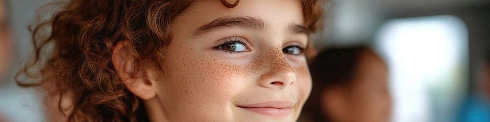 Fototapeta premium Close-up Portrait of Freckled Child with Auburn Hair