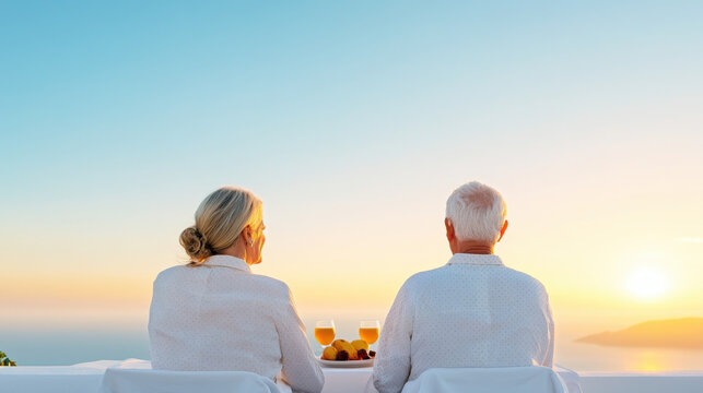 Rooftop, A couple enjoys a rooftop breakfast with fresh food, capturing a moment of relaxation and connection in an urban setting.