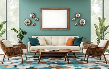 Mid-century modern living room interior design (1)