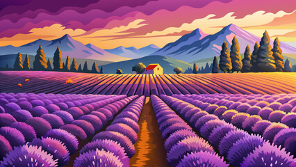 Rows of purple lavender in height of bloom in early July in a field on the Plateau de Valensole at sunset, near Valensole, Provence-Alpes-C?te d'Azur, © williamnoah