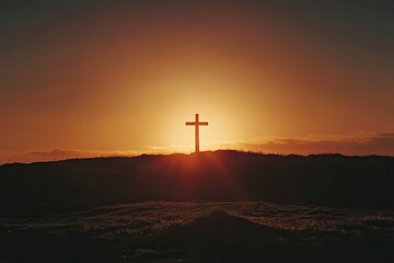 Good Friday. Friday before Easter. Christian cross against the sunset 