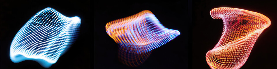 Three Abstract Light Sculptures with Varied Forms and Color Palettes